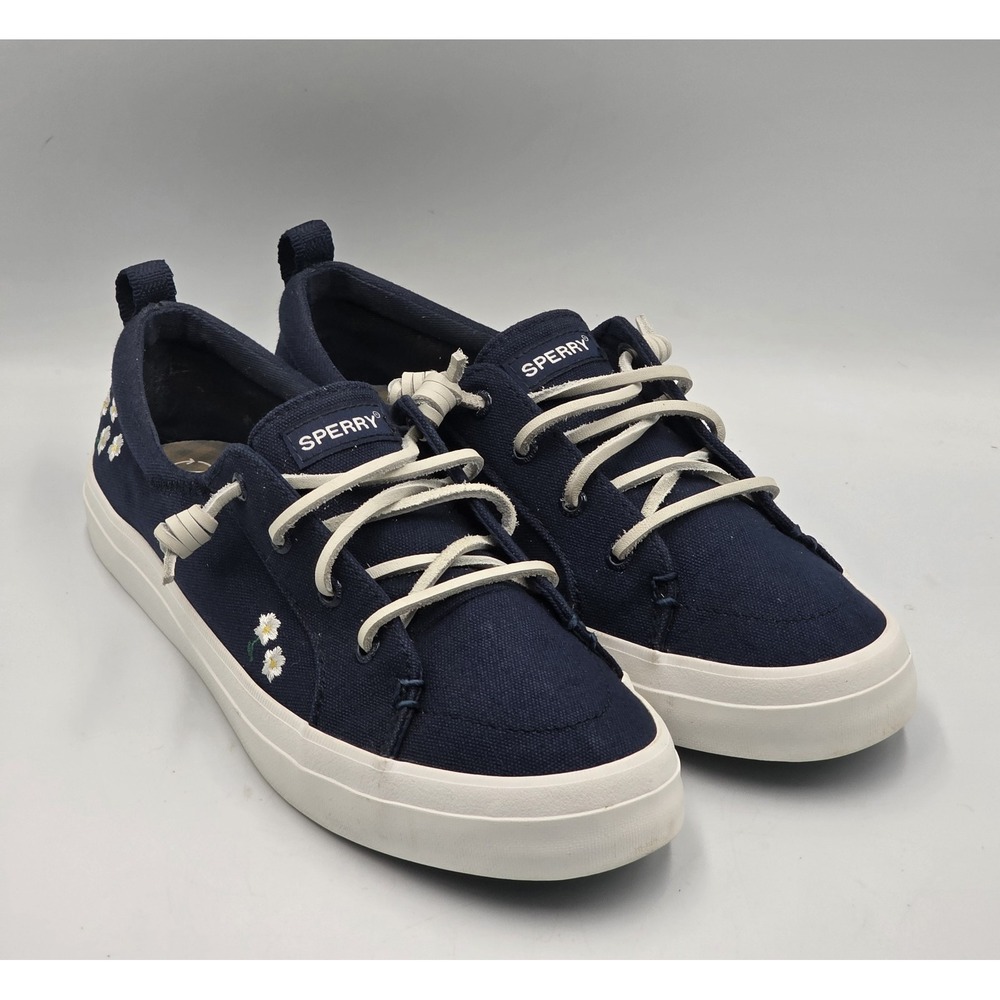Sperry Crest Vibe Floral STS89178 Navy Canvas Sneakers Women's Size 8
